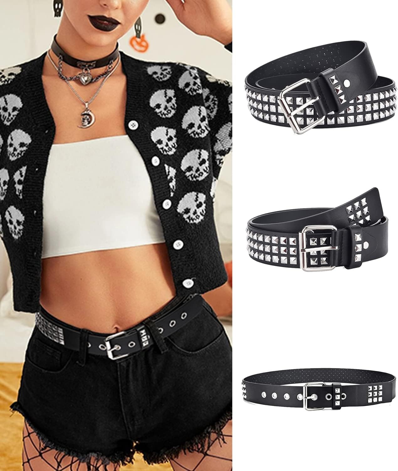 Studded Belts Women Y2K Stud Punk Rock Woman Girls Black Waist Belt for Cosplay Halloween โ image 4