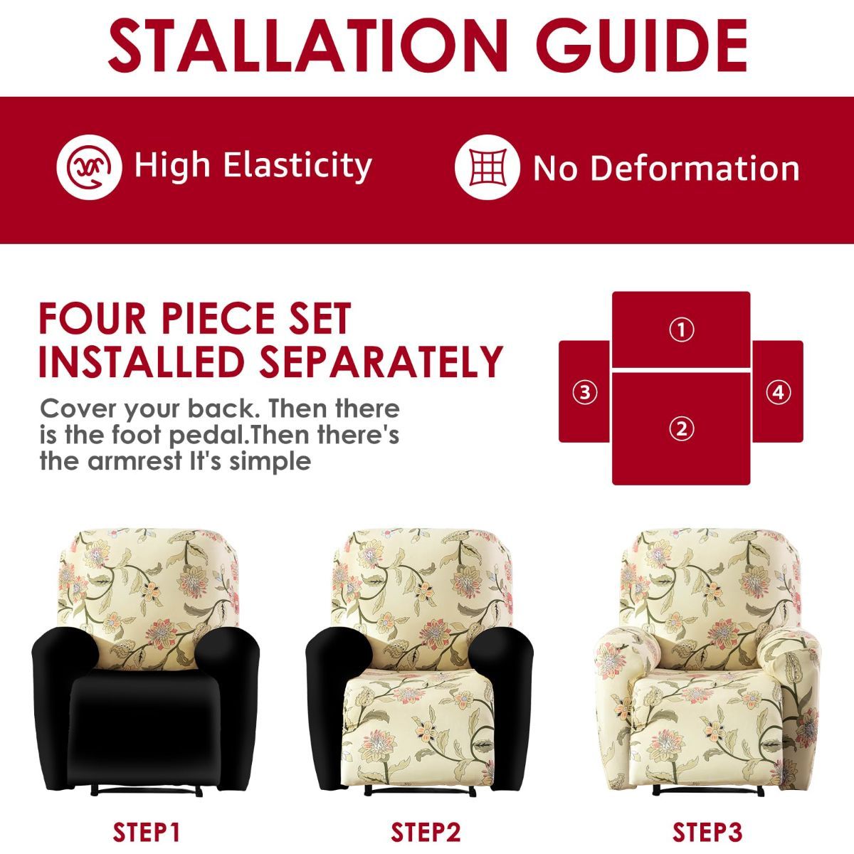 Recliner Cover Anti Scratch Lazy Recliner Chair Cover Protective Stretching Printed Reclining Chair Cover Sofa Slipcovers Convenient Elastic Reclining Chair โ image 4