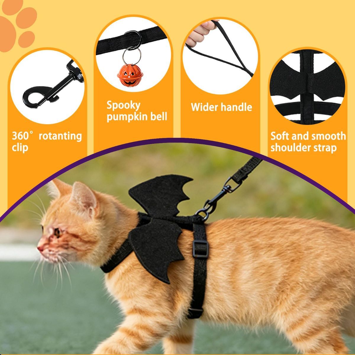 Cat Harness and Leash with Bat Wings, Escape Proof Leash | Halloween Costumes, Thickened Polyester Fabric, Lightweight Felt, Adjustable Vest, Easy โ image 6