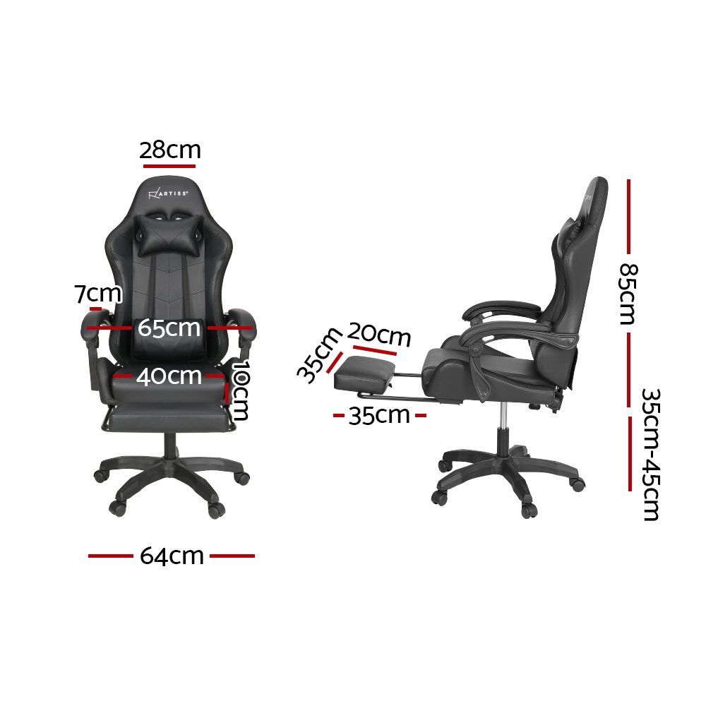 Artiss 6 Point Massage Gaming Office Chair 7 LED Footrest Black โ image 2