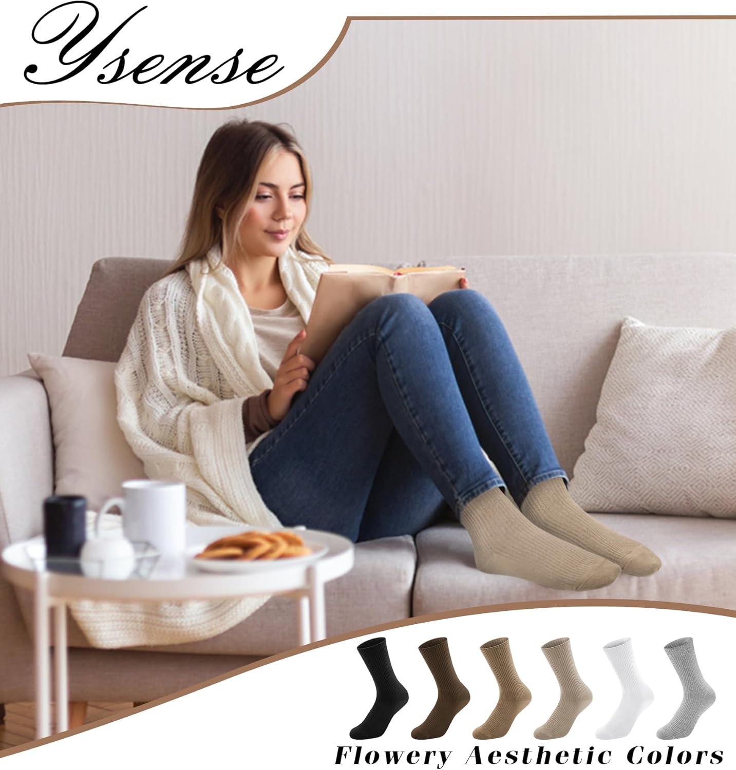 Women's Cotton Crew Socks 6 Pairs, Long Cute Aesthetic Neutral Athletic Boot Socks for Women Stocking Stuffers Gifts โ image 5