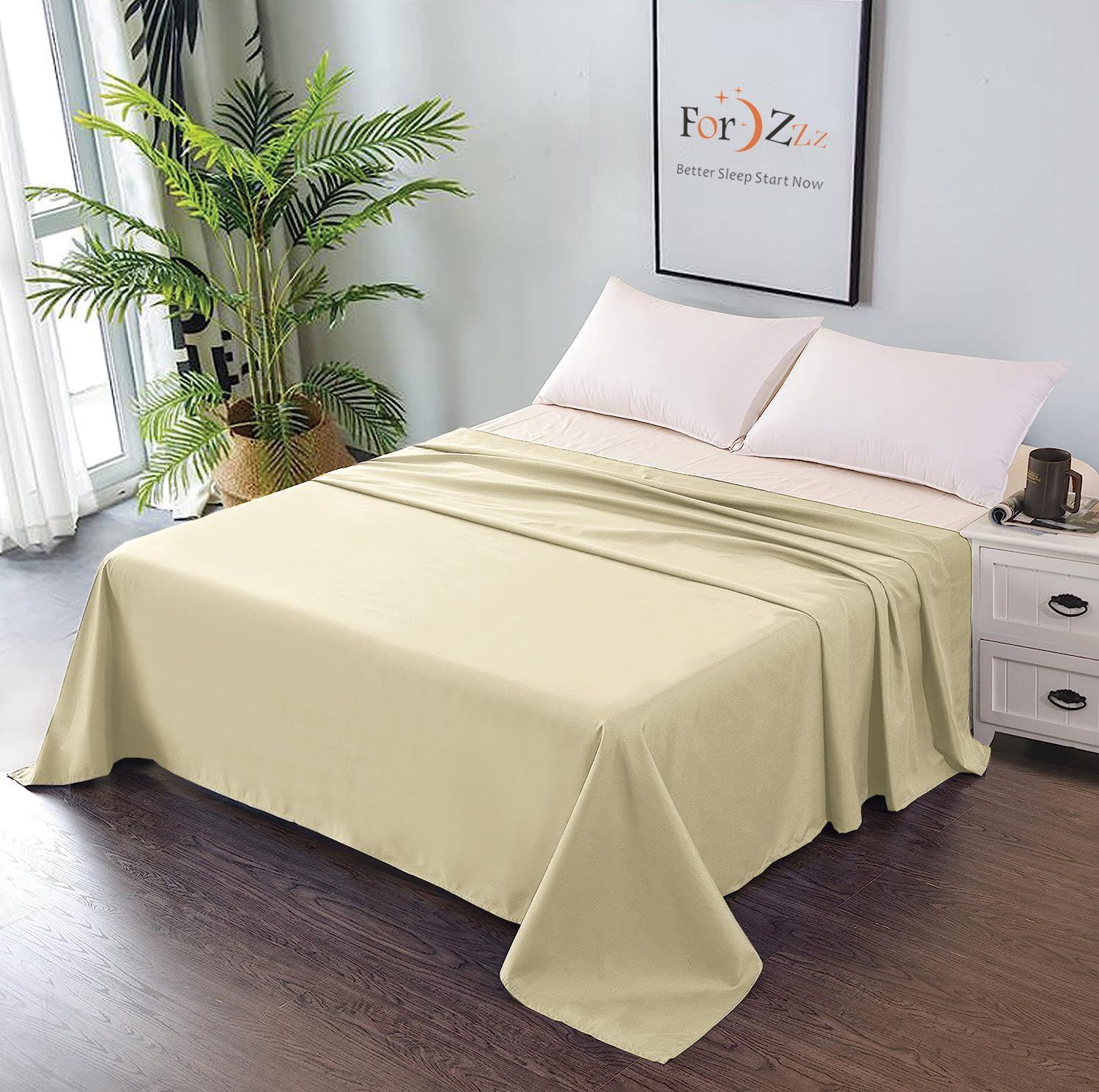 Elegant Comfort Premium Hotel Quality 1-Piece Single Flat Sheet, Luxury and Softest 2000 Thread Count Bedding Flat Sheet(Single,Cream White)