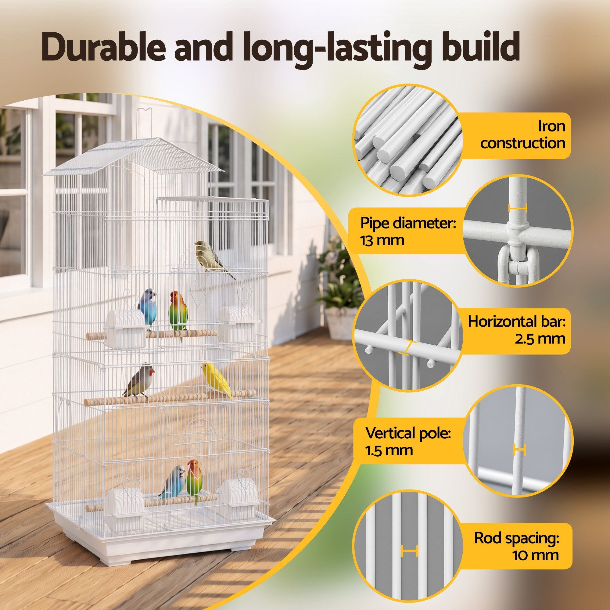 i. Pet 100cm Bird Cage Aviary Parrot Budgie White — image 6
