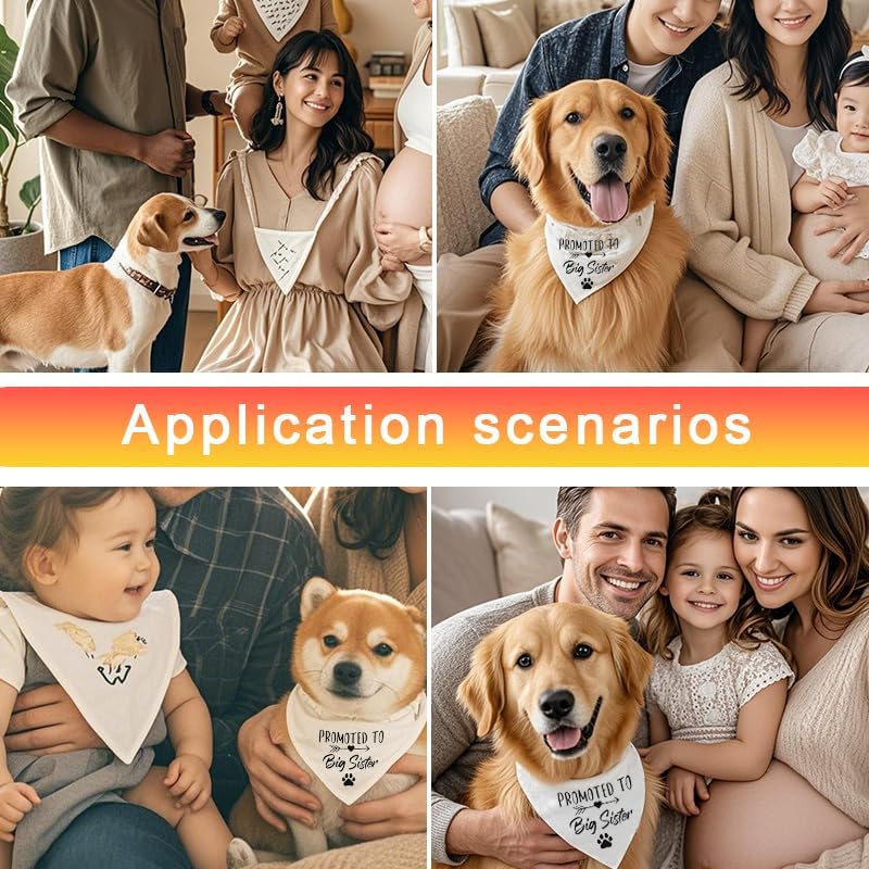 Promoted to Be Big Sister Dog Bandana Baby Announcement Pet Bandanas for Dogs Scarf for Small Medium Large Dogs Baby Gender Reveal Photo Prop Pet Scarf — image 3