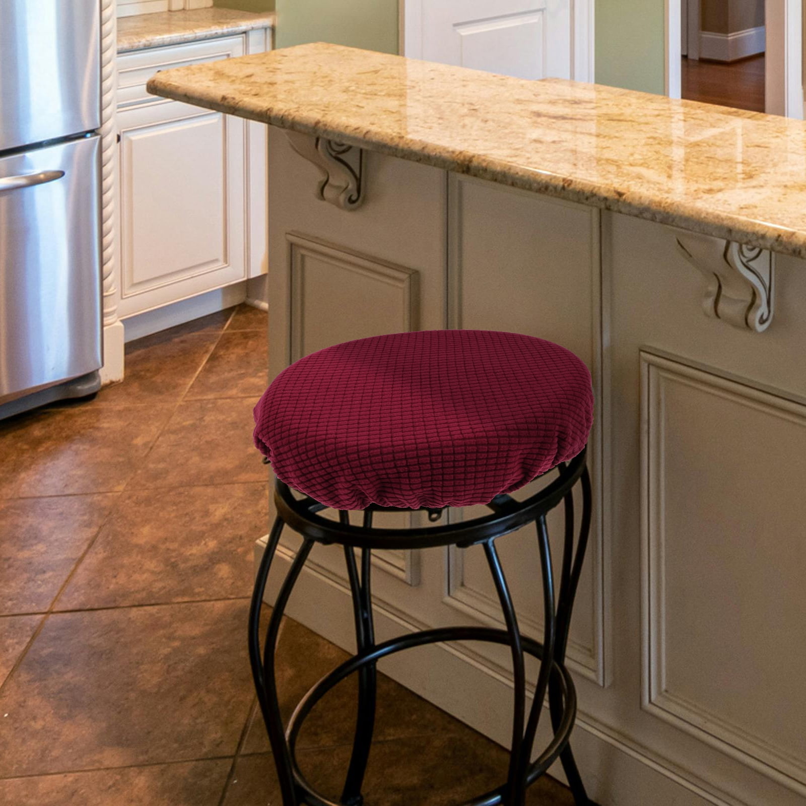 Bar Stool Covers Stretchy Round Chair Covers Slipcover Washable Stool Cushion Elastic Bar Chair Covers Grey 27.5X17.5X6CM Dark Red โ image 3