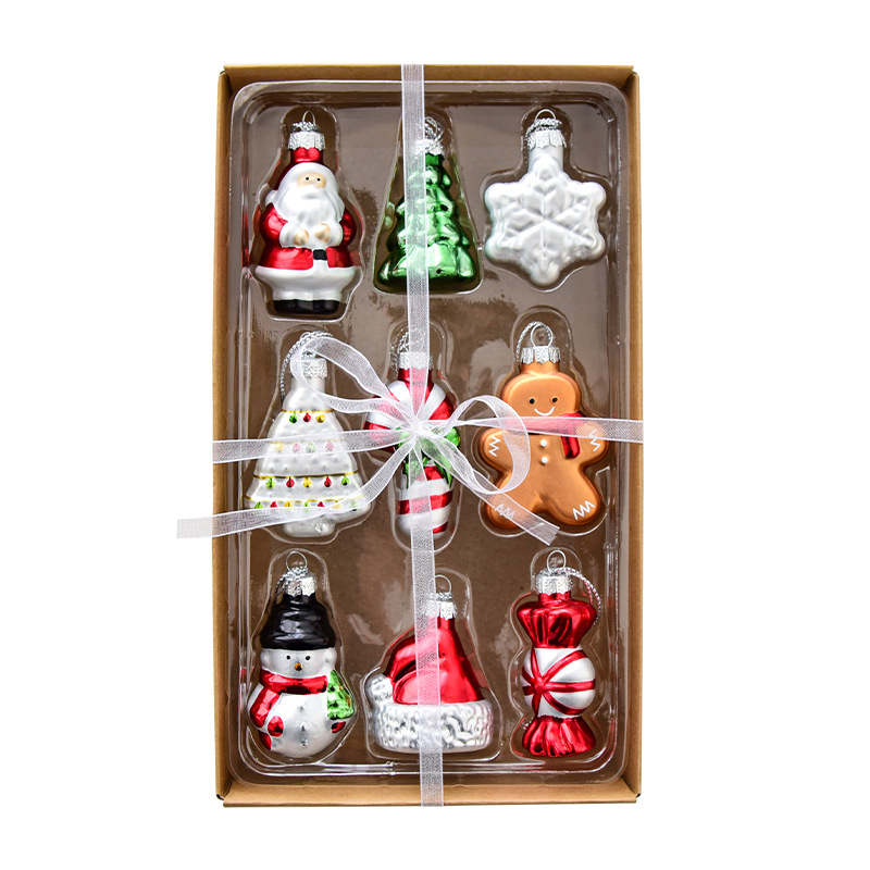 Style A Colorful Charming Miniature Glass Christmas Ornament Set - 9pc Classic Holiday Figures — image 6