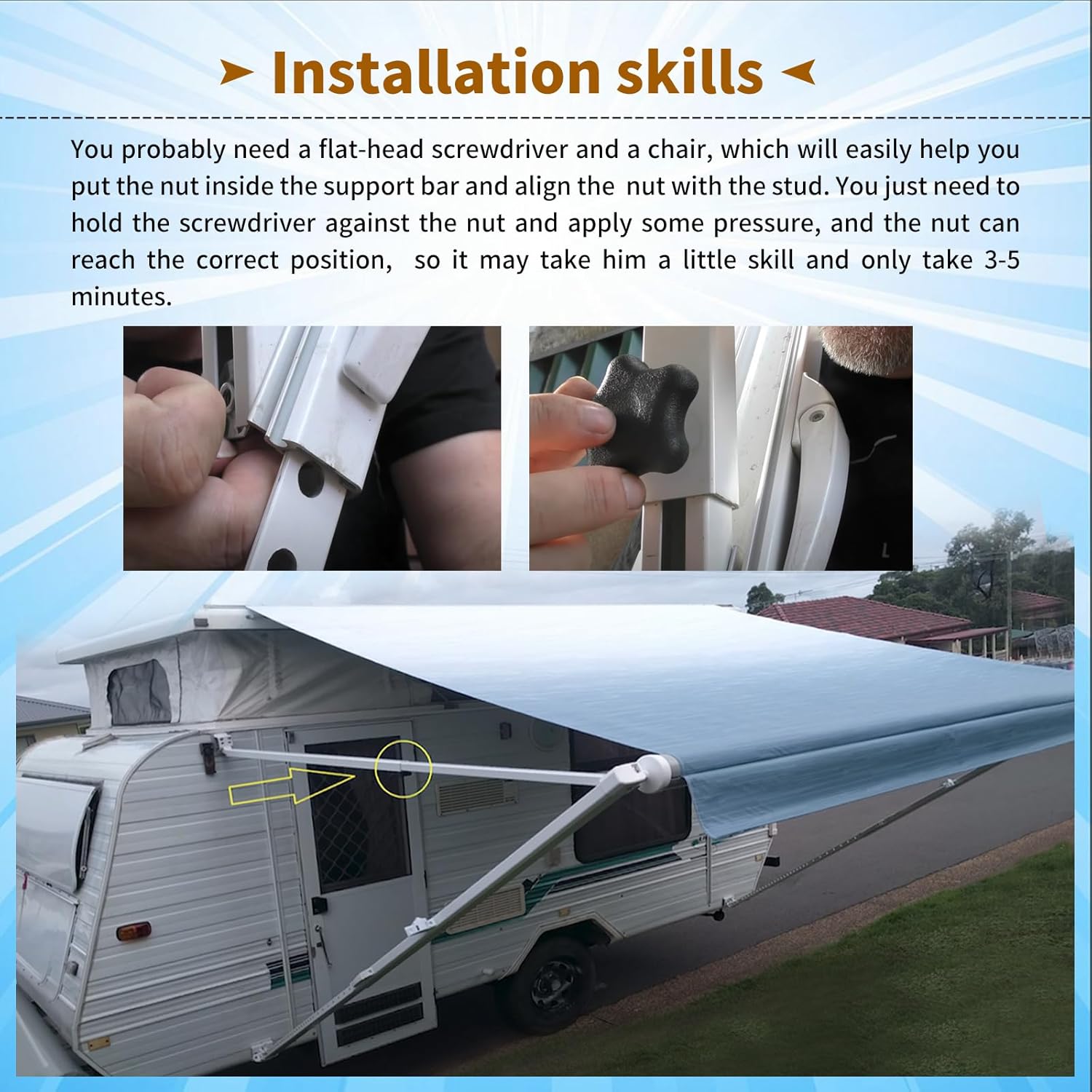 901022 Black RV Awning Brace Knob or Rafter Locking Knobs with Clamp fit Camper/RV/Motorhome β image 5