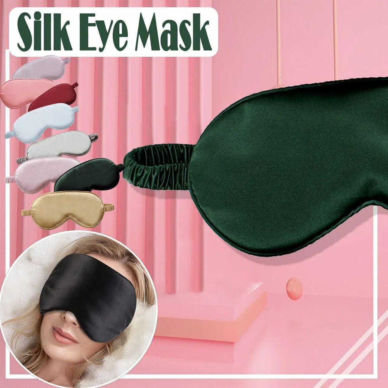 Pure Soft Silk Eyeshade Blindfold Sleep Eye Mask Cover Light Shade Travel Relax - Apricot โ image 2