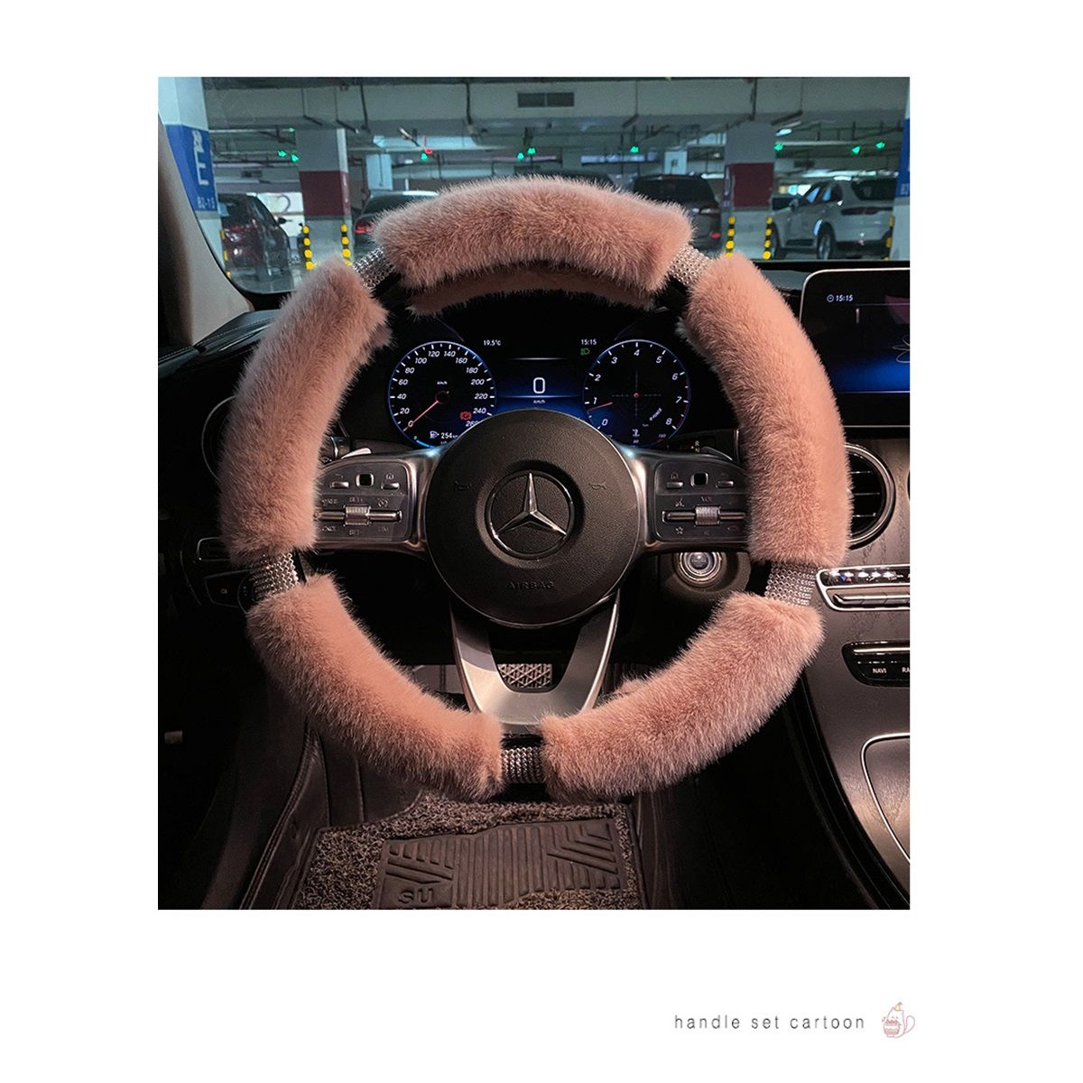 Fluffy Microfiber Plush Steering Wheel Cover with Bling Crystal Rhinestones for Winter Warm, Universal 15 inch Fuzzy Steering Wheel Cover,pink โ image 4