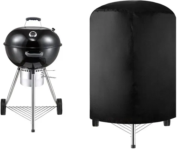 1 Piece Round Grill Cover, 210D Oxford Waterproof Windproof Outdoor Protector for Charcoal and Gas Grills, Black, 71 x 65 cm