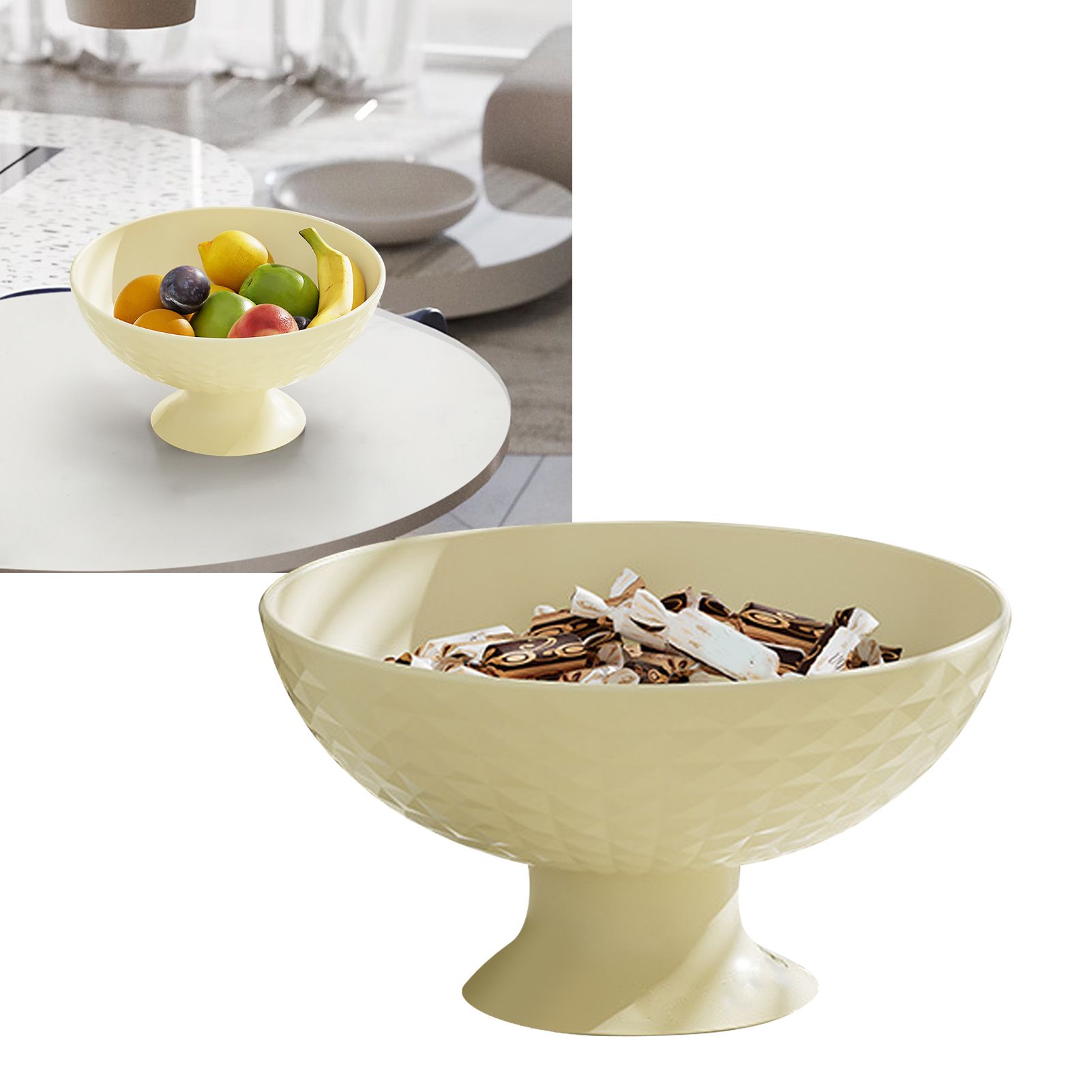 Fruit Tray Plate Holder Plastic Footed Snacks Vegetables Fruits Basket Bowl for Kitchen Counter Dining Room Tables Cream White — image 5