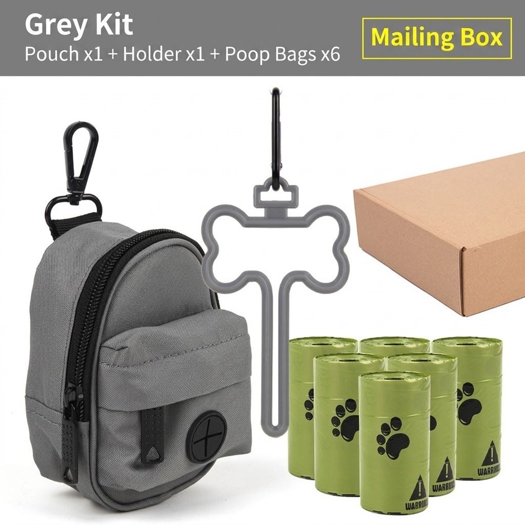 Carry Your Pup’s Mess in Style with a Durable Oxford Fabric Poop Bag Dispenser Set, Featuring a Bone-Shaped Hook, Carabiner Clip, and Six Refill Rolls of