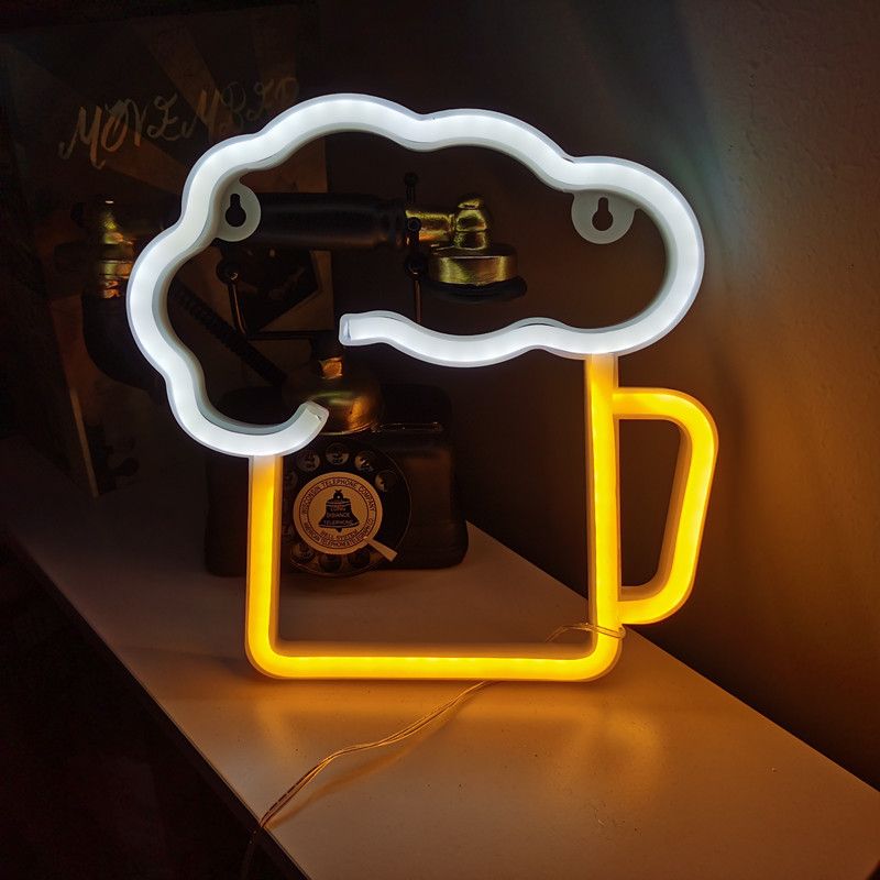 Beer Shaped Neon Signs Summer Decorations, LED Neon Lights for Wall Decor Battery/USB Operated Night Lights Wine Lamp for Bar — image 4