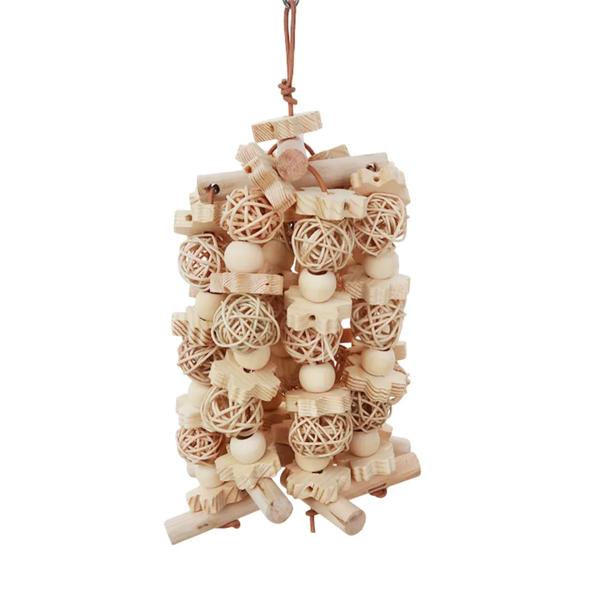 Wooden Parrot Chew Toy Bird Interactive Biting Toy Natural Rattan for Cage — image 2