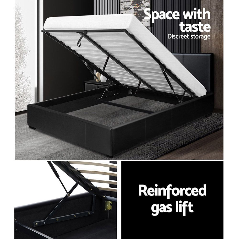 Artiss Bed Frame Queen Size Gas Lift Black NINO โ image 6