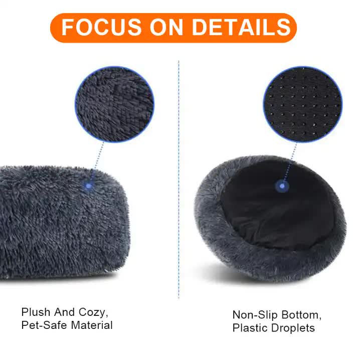 Calming Donut Pet Bed -Soft Faux Fur, Anti-Anxiety Fluffy Round Bed for Cats and Small Dogs (cyan blue)50cm — image 4