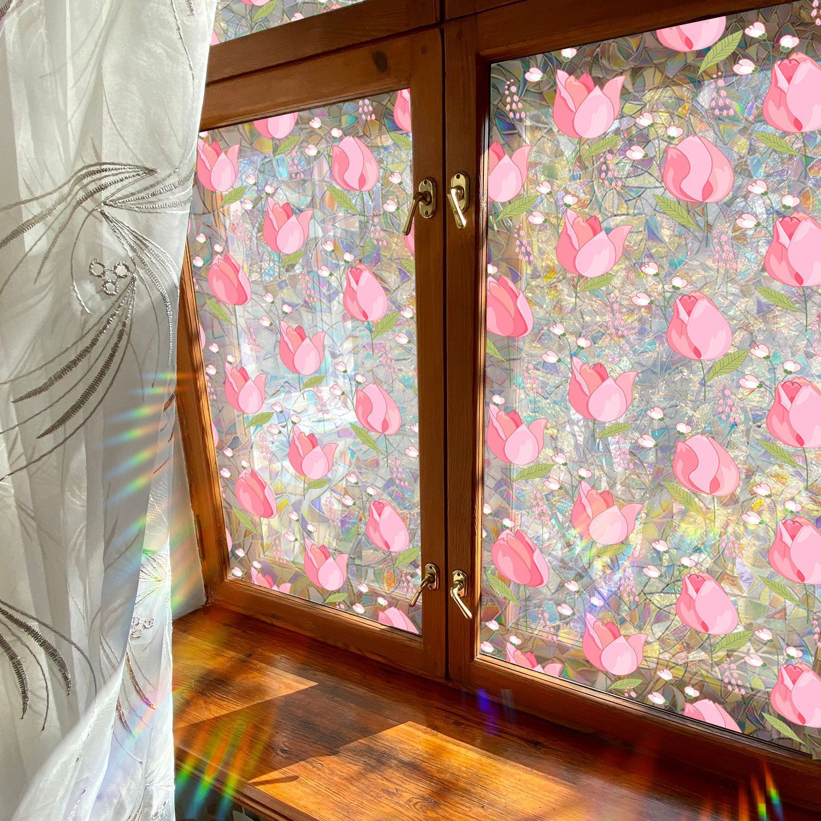 Window Film,Rainbow Window Privacy Film,Tulip Vine Double Sided Static Glass Window Clings Stickers for Home Office Living β image 3