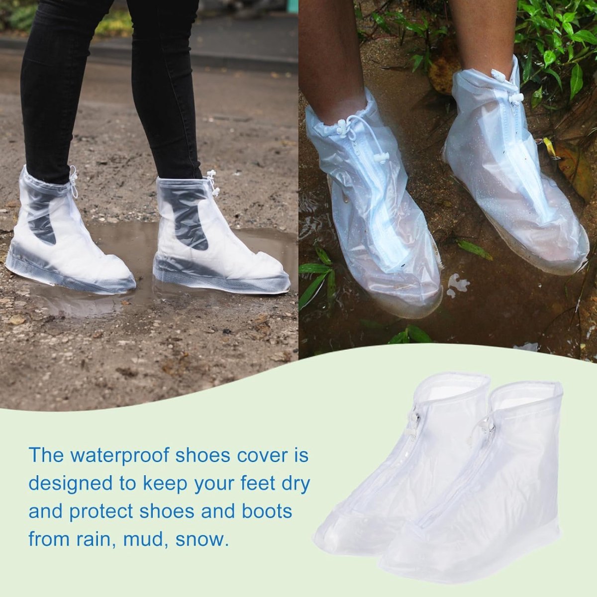 Rain Overshoes - Unisex - Sturdy Shoe Covers - With Zipper and Drawstring - Shoe Cover - Waterproof Shoe Protectors - Motorcycle Scooter Bicycle Shoe Cover — image 3