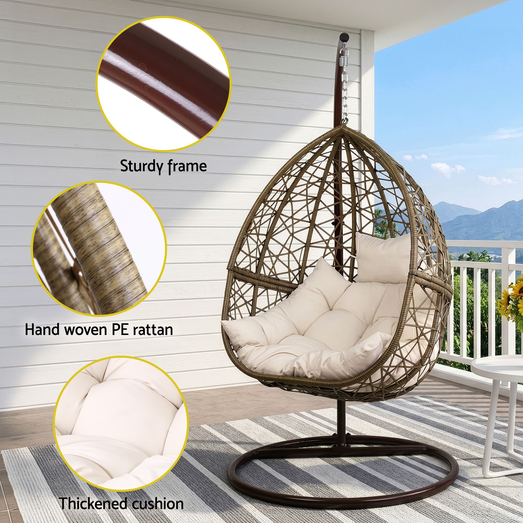 Gardeon Outdoor Egg Swing Chair Wicker Rattan Furniture Pod Stand Cushion Latte — image 5