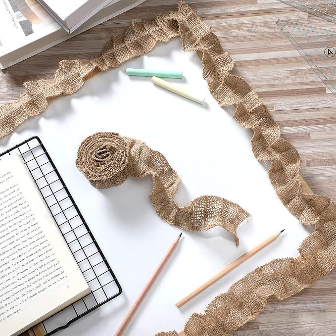 3 Rolls Burlap Ruffled Bulletin Board Border, 2.5×94.5 Inch Light Brown Trim for Classroom, Crafts and Home Decor — image 3
