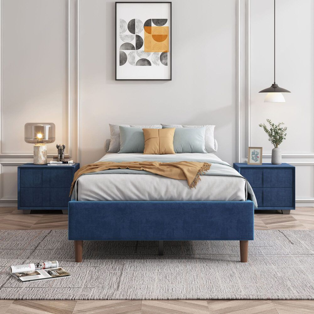 Velvet Blue Bed Frame – Double — image 3
