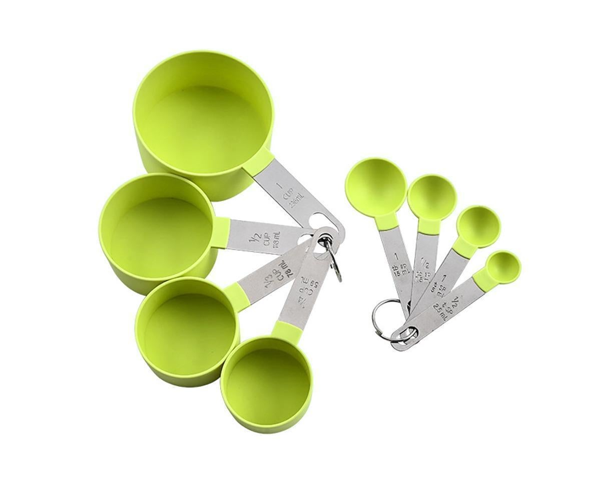 8Pcs/Set Stainless Steel Handle Measuring Spoons Baking Cooking Scale Scoop-Green
