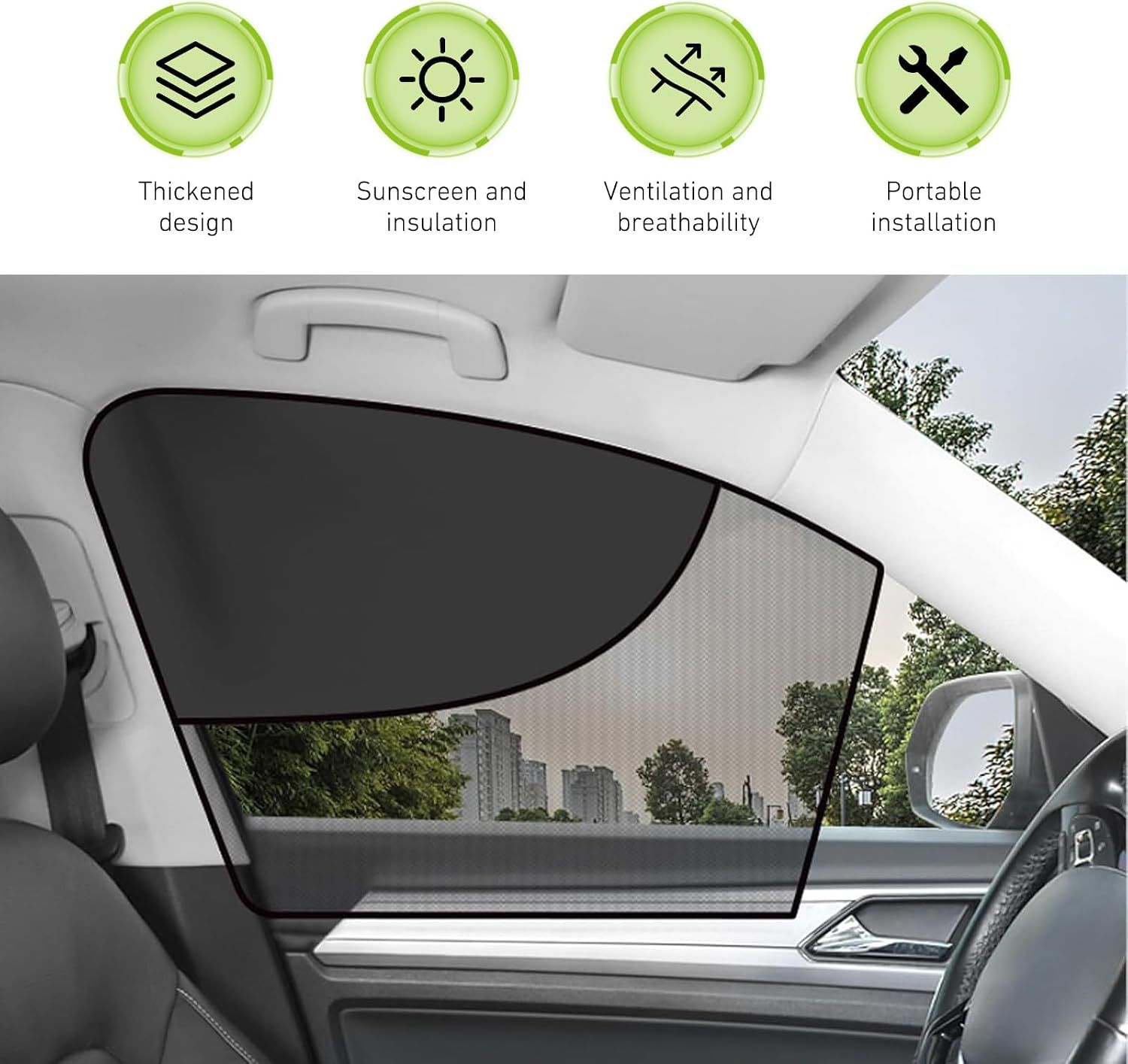 2 PCS Car Side Window Shades, Double-Layer Sun Blocking & Heat Insulation Shield for Baby Kids, Mesh Full/Half Privacy Protection & Ventilation Curtain โ image 4