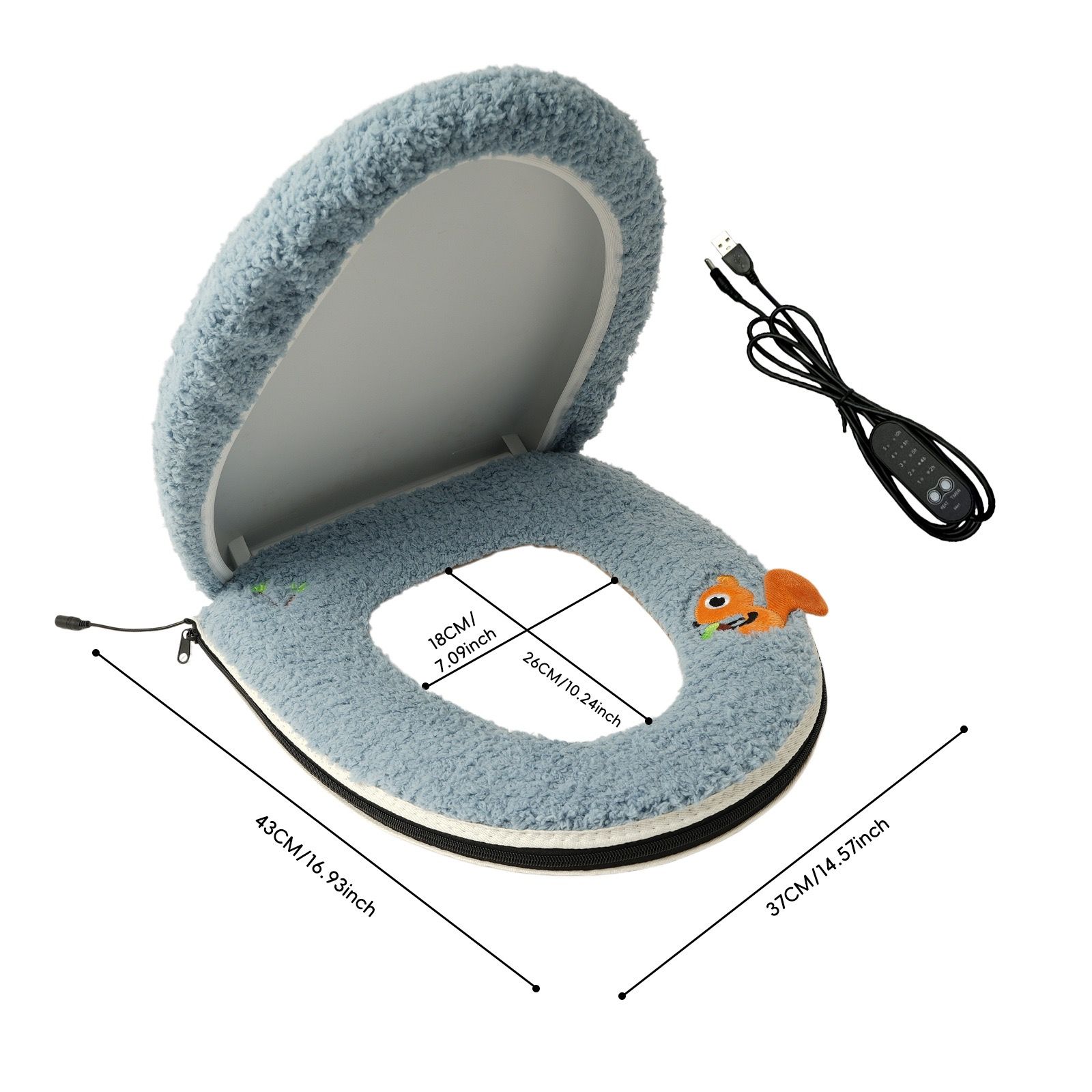 USB-Powered Heated Toilet Seat Cover Set with Soft Plush Fabric, Adjustable Temperature & Timer, Easy-to-Clean PU Leather Bottom — image 2