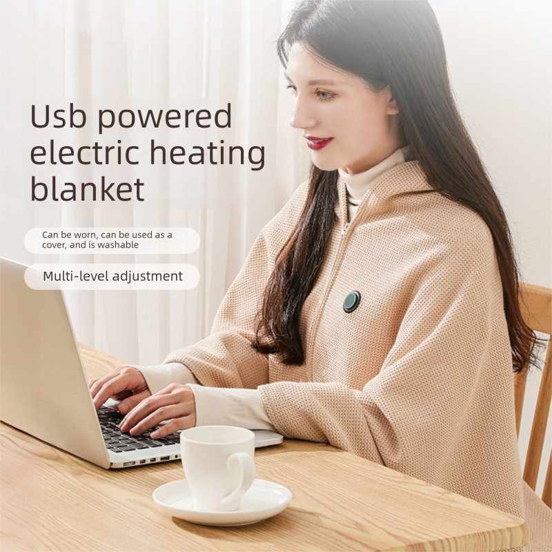 Apricot color USB Heated Blanket Poncho - Rechargeable Electric Warming Shawl with Fast Heating and Multi Use Design — image 3