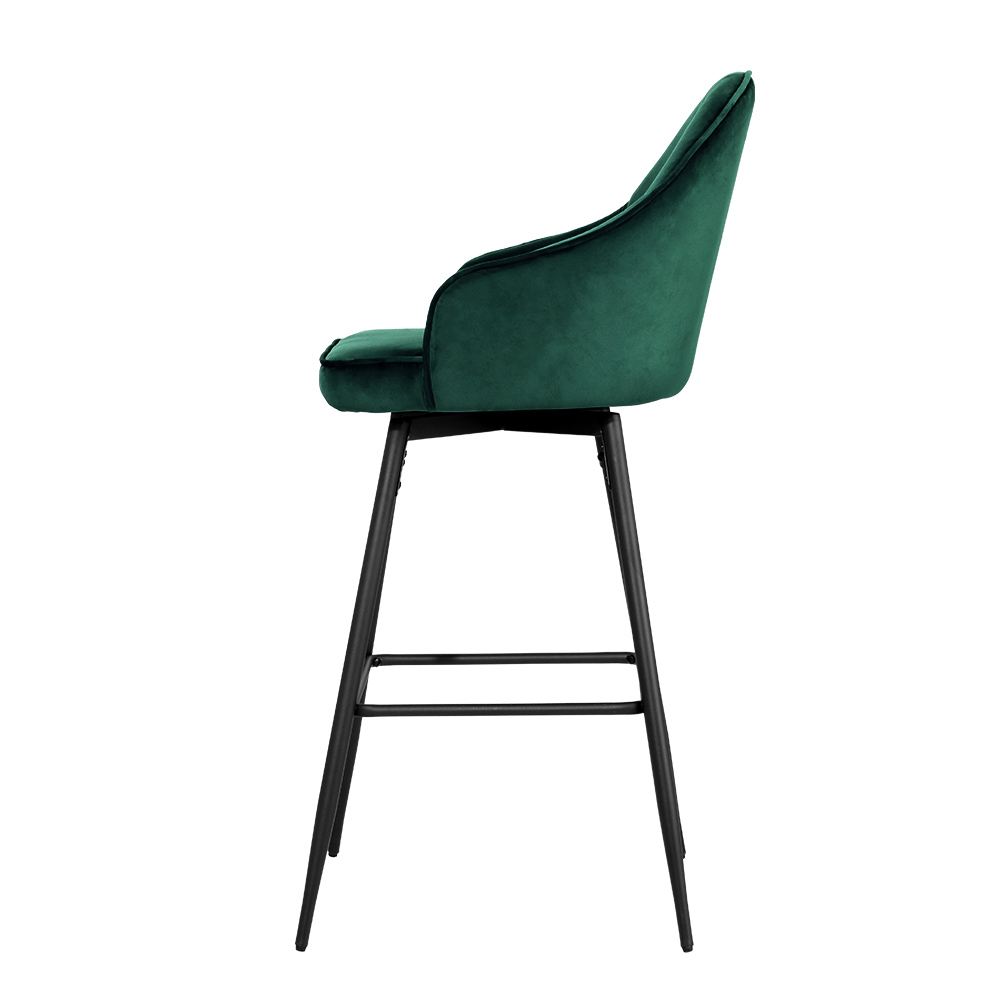 Artiss 2x Bar Stools Velvet Swivel Metal Legs Green — image 3