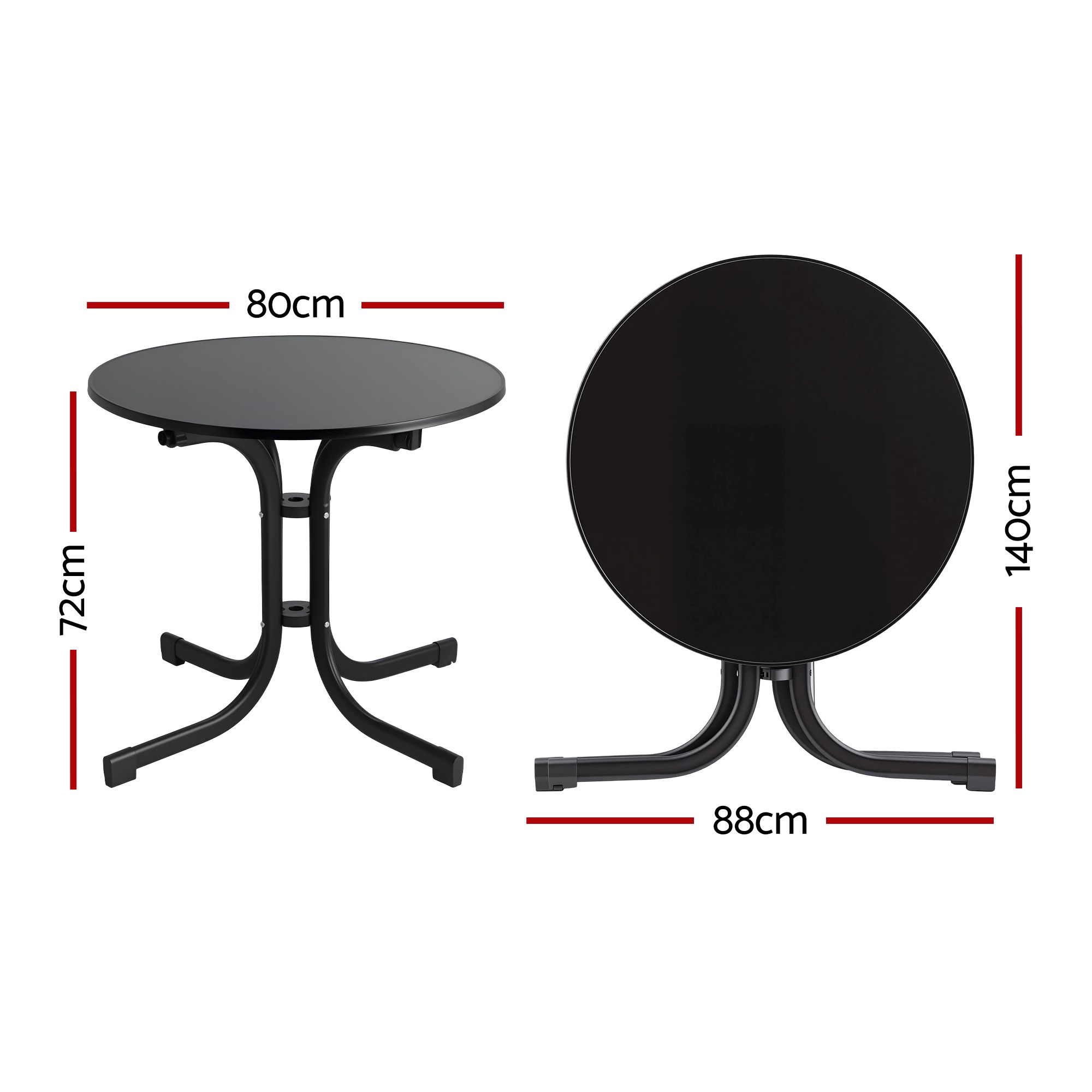 Gardeon Outdoor Side Table 80cm Folding Steel Round Bistro Desk Cafe Patio Furniture Black — image 2