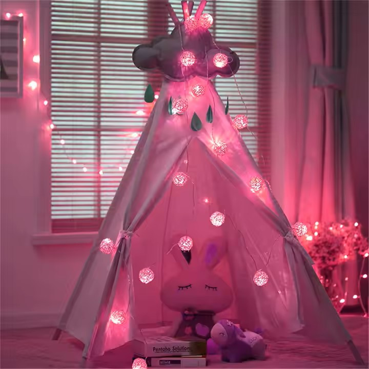 1 Set of Pink 5cm Rattan Cane 20 Ball Battery Powered 3m String Lights Christmas Gift Home Wedding Party Bedroom Decoration Table Centrepiece โ image 5
