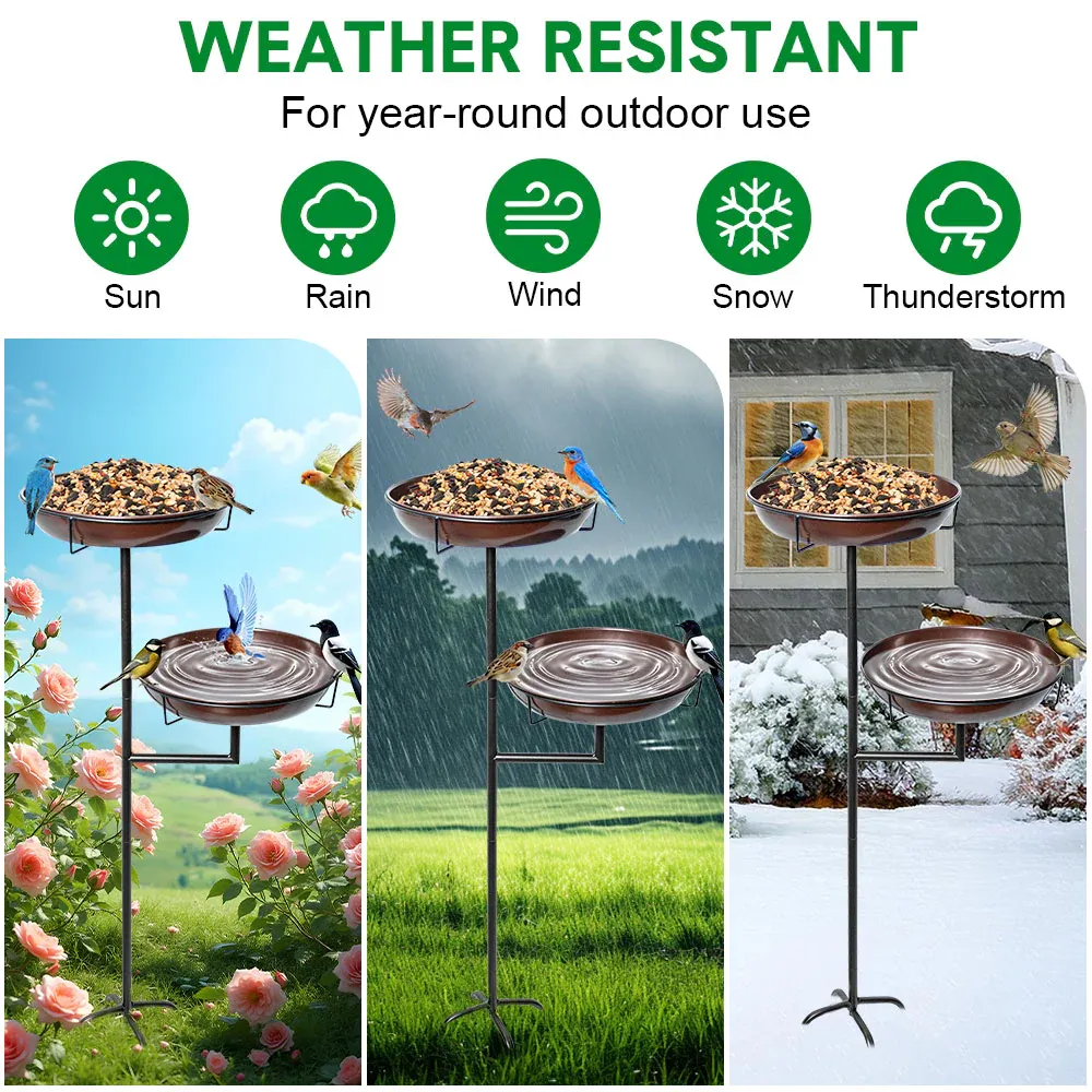 Bird Bath and Feeder Double 12Inch Bowls Metal Bird Feeder Birdbaths Freestanding Bird Bath Stand with Stakes for Garden Outdoors Decor Large Capacity โ image 4