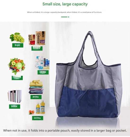 Portable foldable shopping bag - storage bag - supermarket bag - large Oxford cloth bag - eco-friendly bag - blue โ image 2