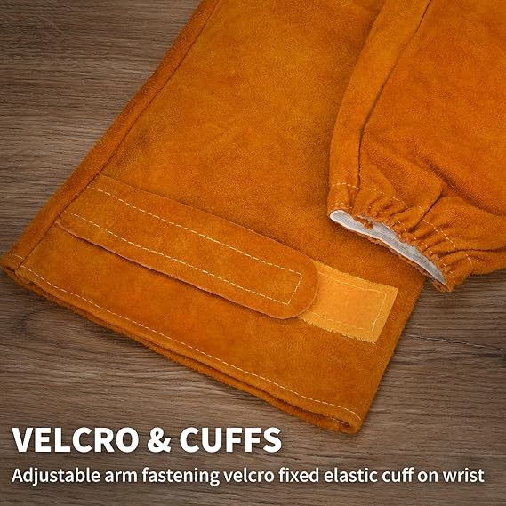 Cowhide arm protector with Velcro - Leather welding sleeve - Real cowhide arm protector - Welding sleeve - Suitable for welding work - Unisex - Heat resistant โ image 4