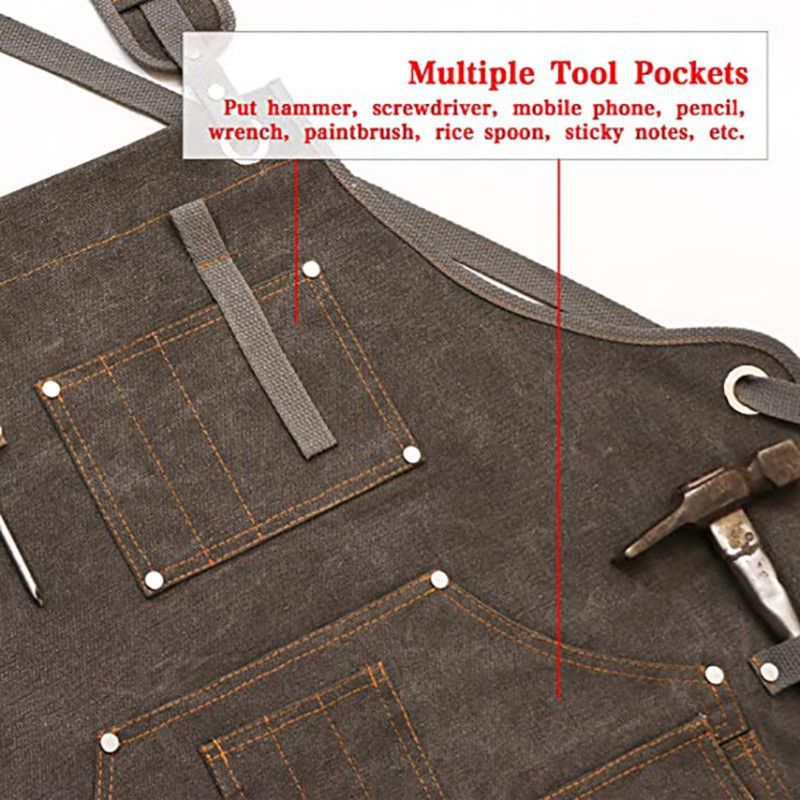 Thick Canvas Tool Apron With Multiple Pockets, Adjustable Work Apron for Woodworking, Gardening, and Auto Repair—Gray — image 6