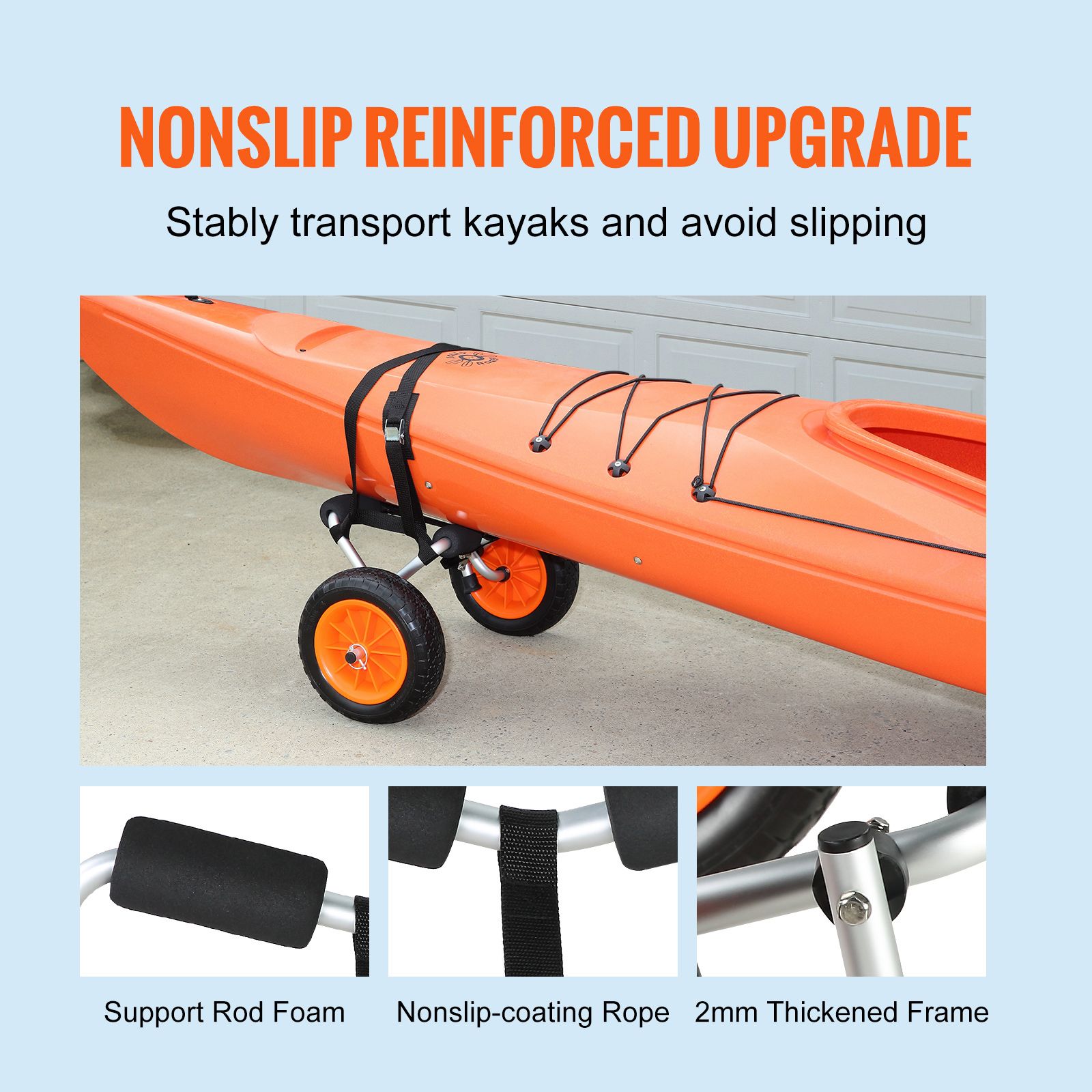 Foldable Kayak Cart Canoe Boat Carrier 250lbs Load with 10'' Solid Tires — image 5