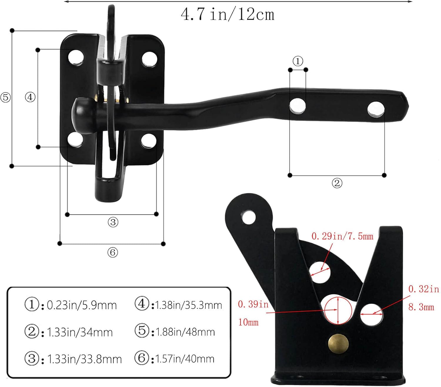 Self-Locking Gate Latch - Post Mount Automatic Gravity Lever Wood Fence Gate Latches with Fasteners/4.7 Inch Black Finish Steel Gate Latch to Secure Pool& Yard — image 4