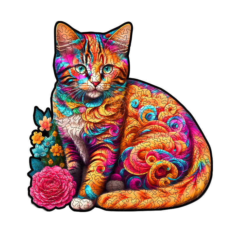 Irregular-Shaped Puzzle โ A3 Size (33ร43cm), 210-Piece Design, 4mm Thickness, Compact Packaging(Curly-haired cat)