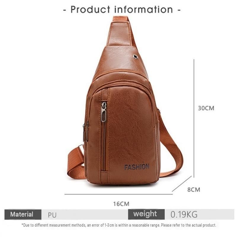 Office Commuter Business Set-Light brown Men's PU Leather Chest Bag and Green RFID Blocking Aluminum Wallet - Waterproof Crossbody Sling Bag with — image 3