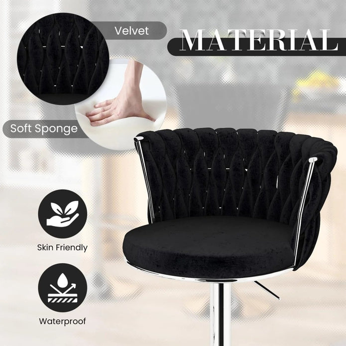 SERENITà Modern Silver Swivel Upholstered Velvet Adjustable Height Counter Stool with Metal Frame Black (Set of 2) — image 4