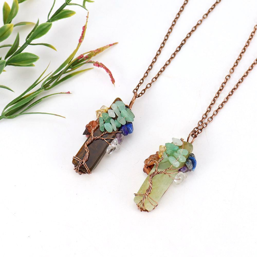 Raw Crystal Chip Tree of Life Pendant Necklace, Antique Copper Hardware, Rose Quartz, Sweet Thoughtful Holiday G — image 3