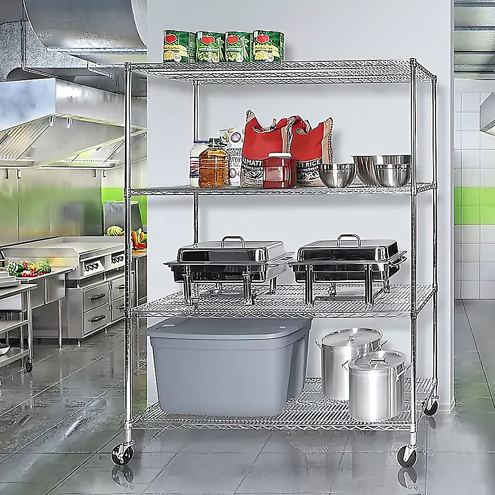 Modular Wire Storage 150x35cm Steel Shelving Chrome With Wheels For Garage Warehouse Or Kitchen Organisation โ image 2