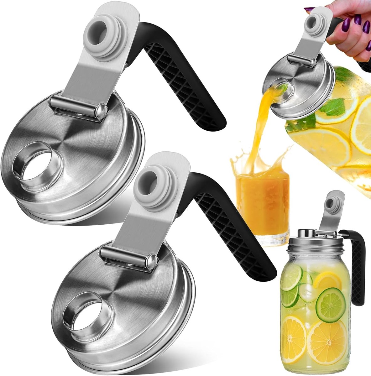 Mason Jar Lids - Stainless Steel Pouring Spout with Leak-Proof Seal - For Mason Jars, tear-resistant, leak-proof, airtight lid, salad, dressing, and