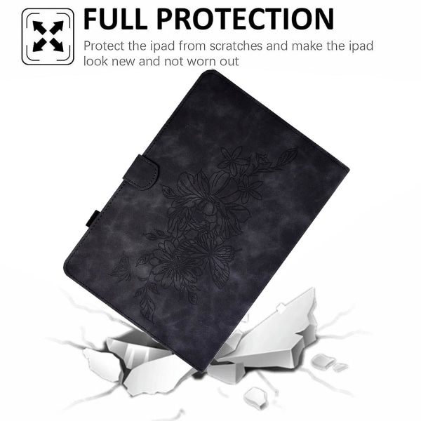 compatible with Samsung Galaxy Tab A 10.1 (2016) T580 / T585 Shockproof Case Pu Leather Butterfly Floral Pattern Printed Case Black โ image 5