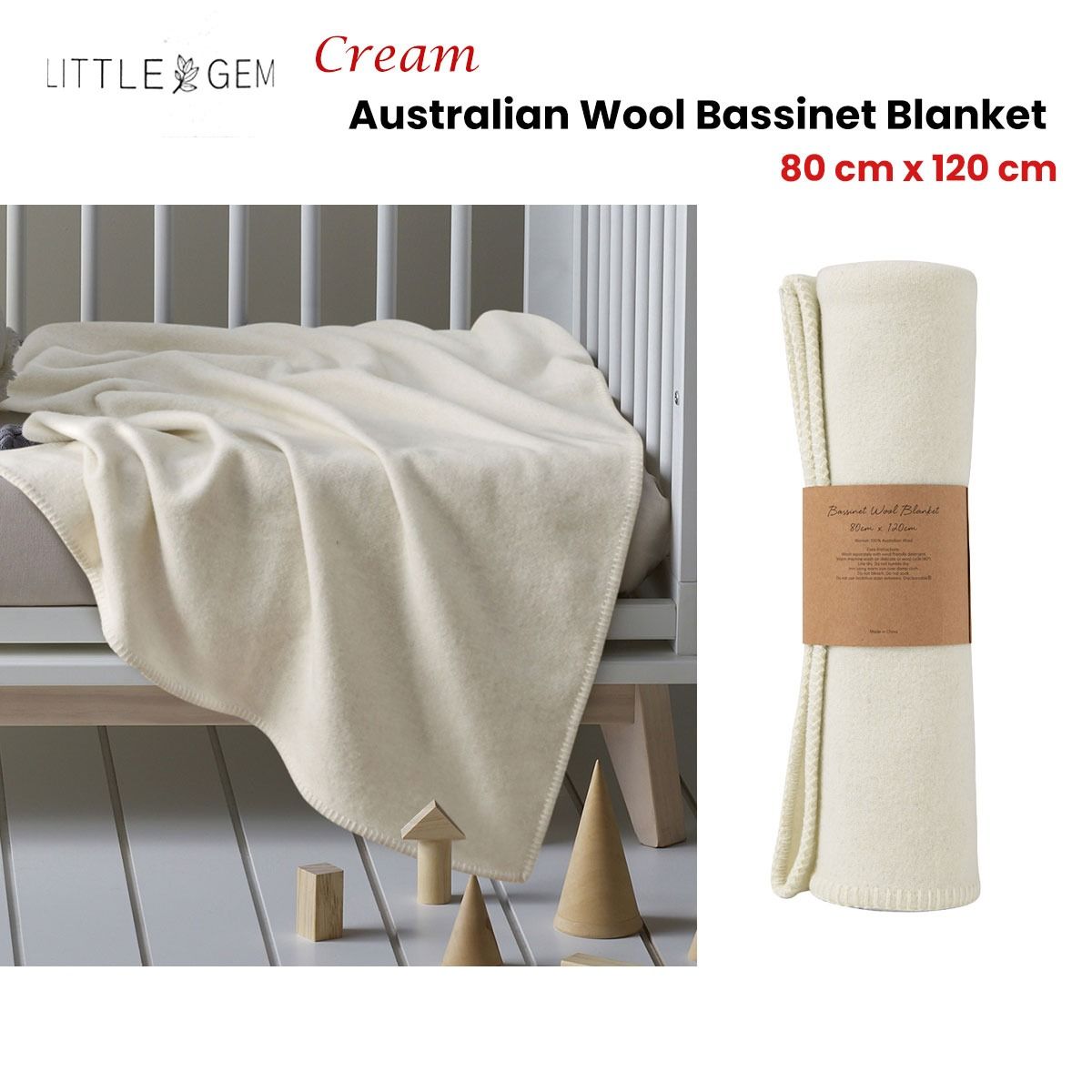 Little Gem Cream Australian Wool Bassinet Blanket 80 x 120 cm โ image 2