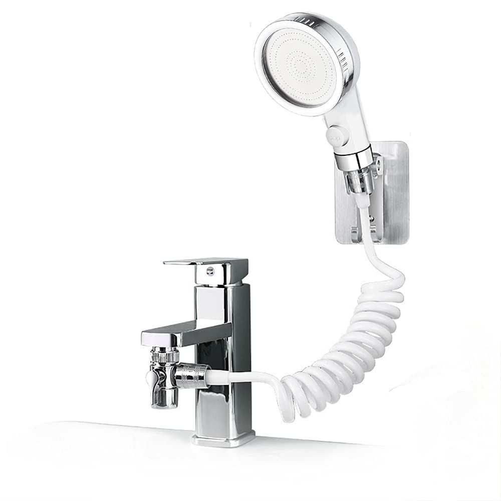 Generic Basin Handheld Shower Set, Sink Hose Faucet Sprayer Attachment, with Stop Water-saving Function, Chrome + White — image 5