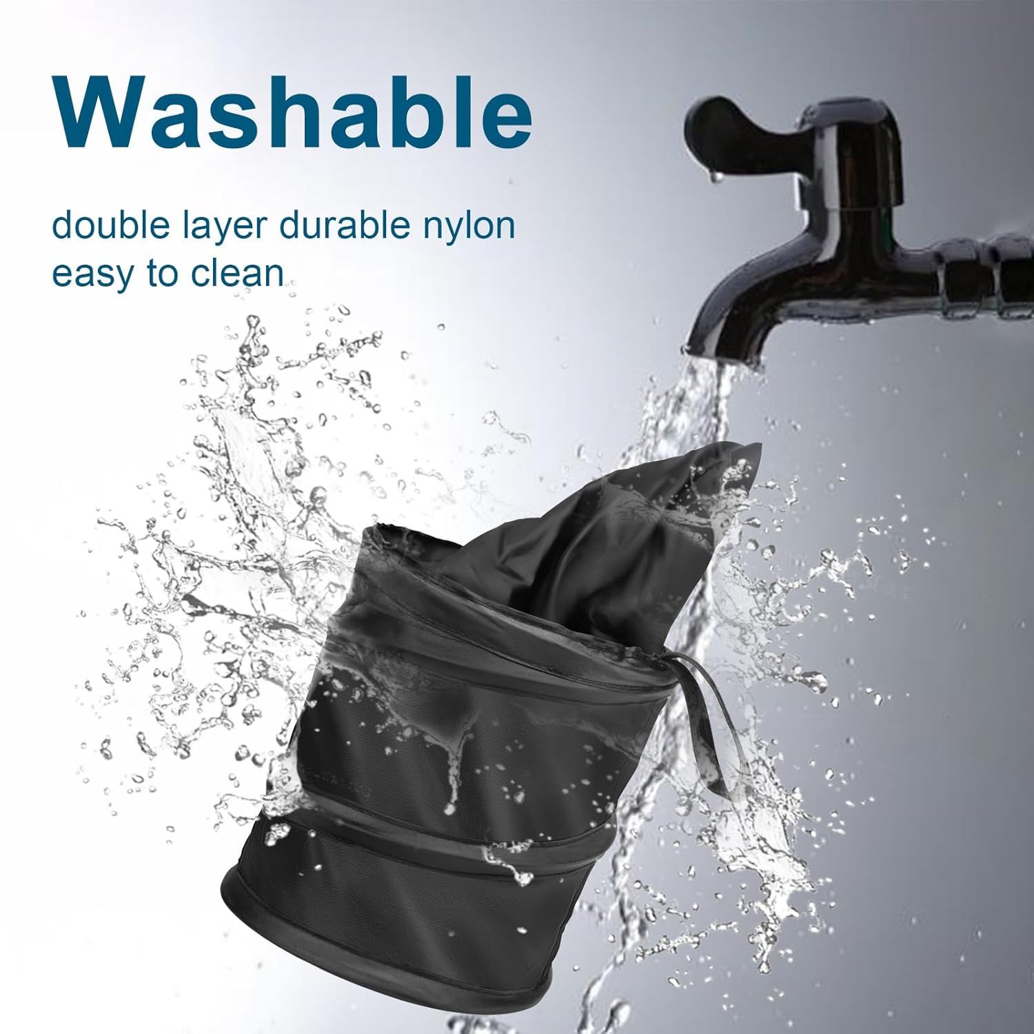 Car Trash Can, 2 Packs Mini Collapsible Pop-up Car Garbage Can, Waterproof Hanging Car Trash Bag with Velcro, Car Trash Bin, Black — image 4