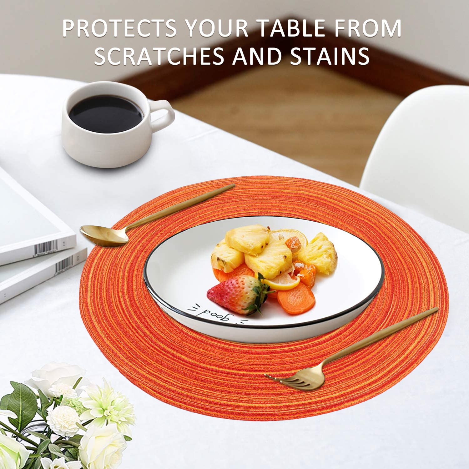 Braided Placemats for Dining Table Set of 6 - Round 15 inch Woven Heat Resistant Non-Slip Kitchen Table Mats Red — image 6