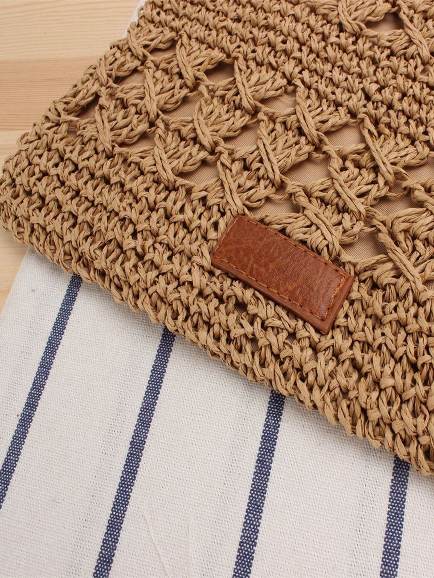 Hollow Woven Summer Beach Bag - Handmade Paper Rope Crossbody Tote for Vacation - Lightweight Crochet Shoulder Bag - Camel โ image 3